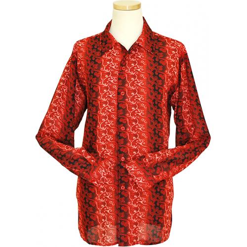 Pronti Red / Black / White Geometric Design Long Sleeve Microfiber Casual Shirt S5870